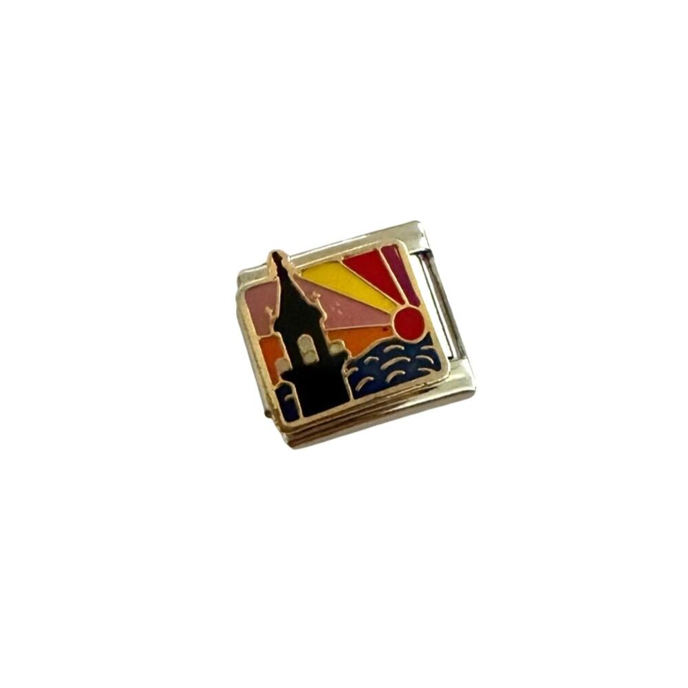 Sunset Lighthouse Nautical 9mm Italian Charm Stainless Steel Link Bracelet Y2K